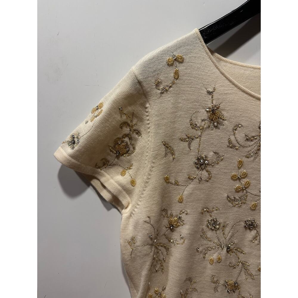Talbots Women’s Merino Wool Silver Gold Crystal Sweater Ivory Large Pullover VTG - Picture 5 of 6
